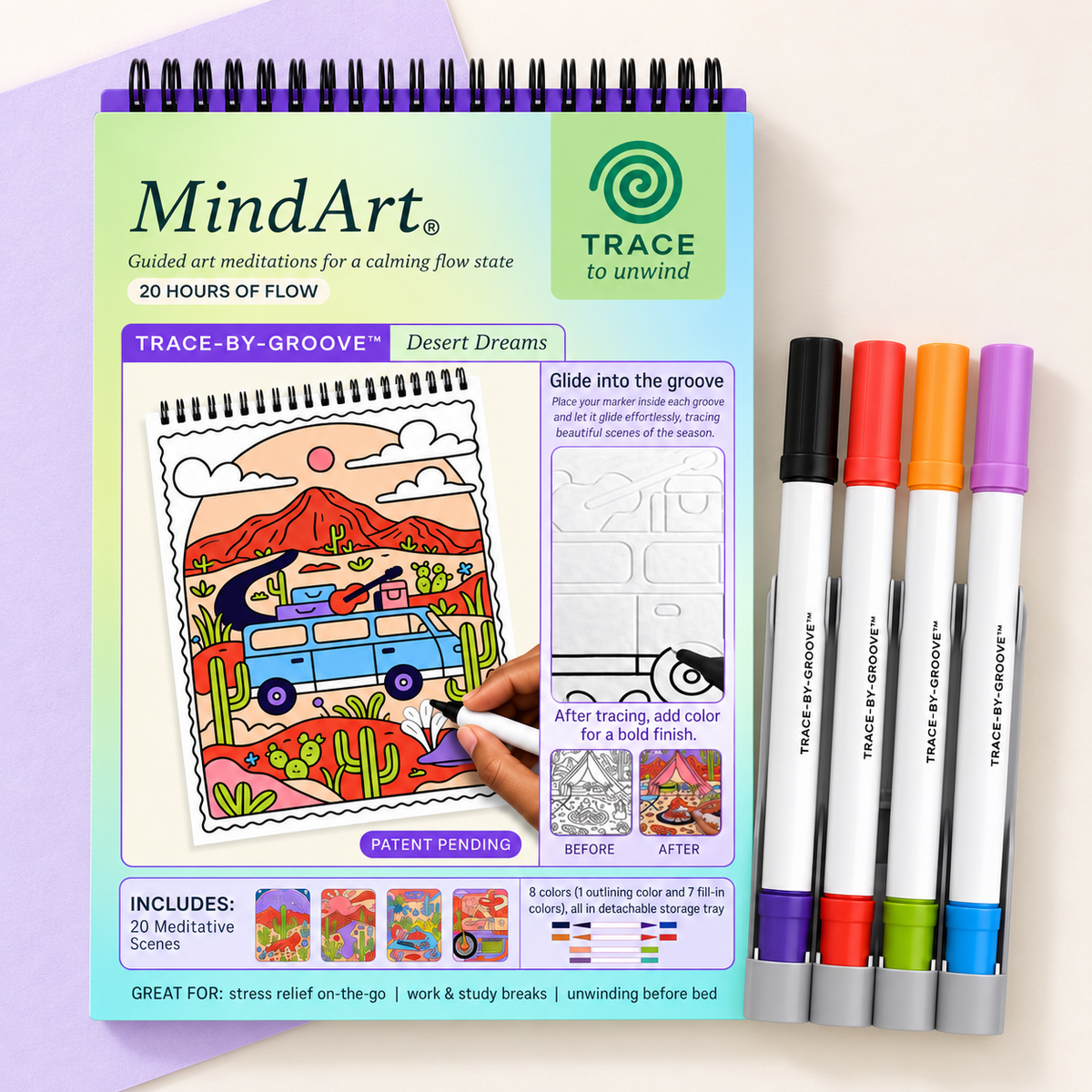 🥳2026 HOT SALE🥳💞50K+ SOLD! 🥚 🌿Trace-By-Groove Guided Flow Art Coloring Pad with Double-Sided Markers 🎨