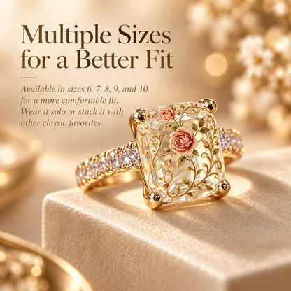 💍 Old-World Floral Ring – Square Crystal Statement Jewelry for Women