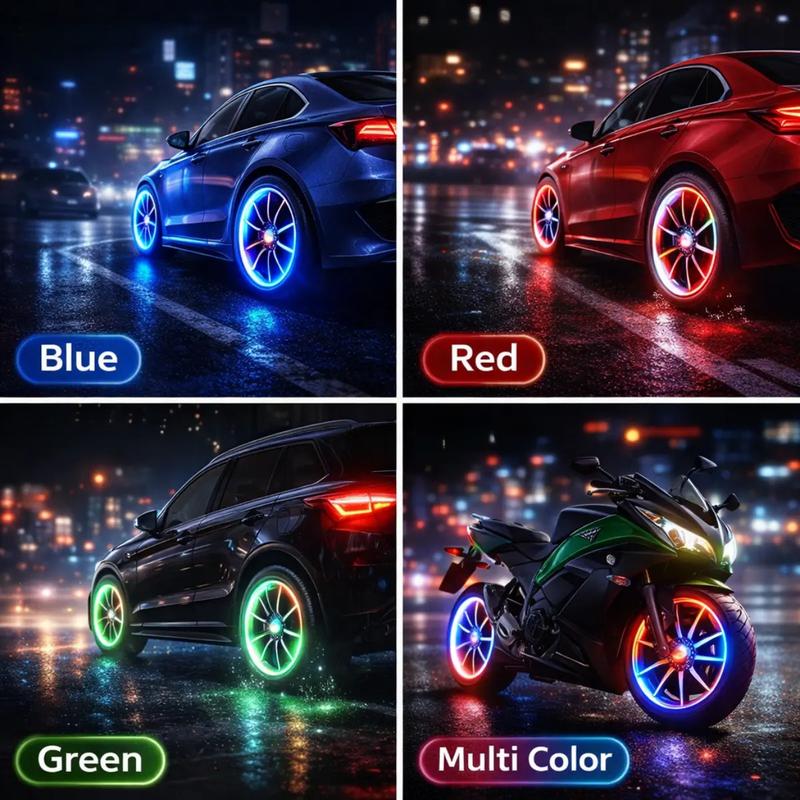 🌈 4 Pcs LED wheel light,Waterproof Luminous Car Tire Valve Caps