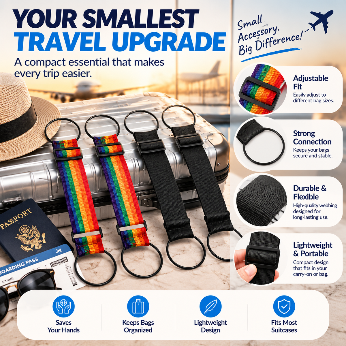 ✈️2-Pack Hands-Free Travel Luggage Strap – Carry More, Stress Less