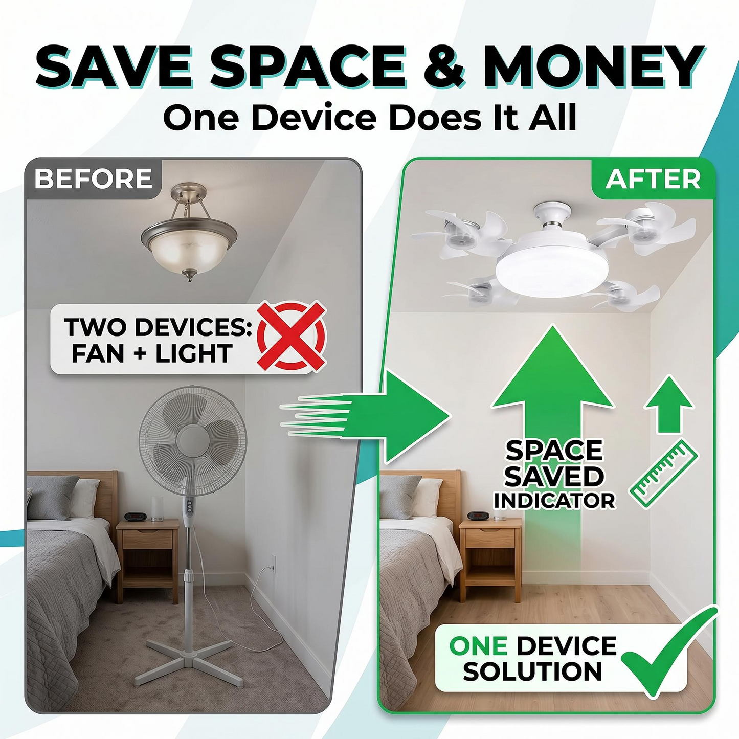🌬️ SUMMER SALE 50% OFF 💡No-Wiring Ceiling Fan Light with Remote Control
