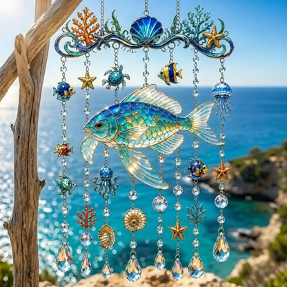 🔥HOT SALE🔥🐢Ocean Animal Acrylic Wind Chime—2D Turtle/Dolphin/Whale Style Hanging Ornament, Outdoor Garden Balcony Decor Handmade Gift