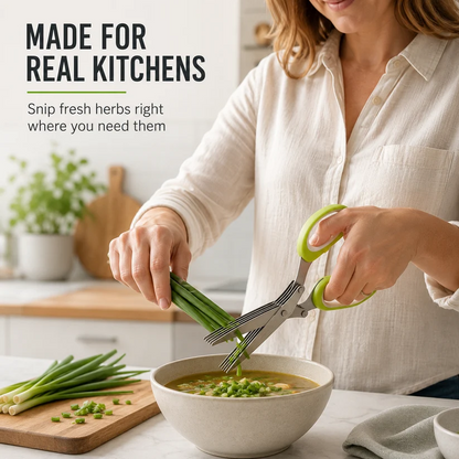 ✂️Herb Scissors 5 Blade Kitchen Shears, Multipurpose Herb Cutter with Safety Cover & Cleaning Comb for Basil Chive Parsley