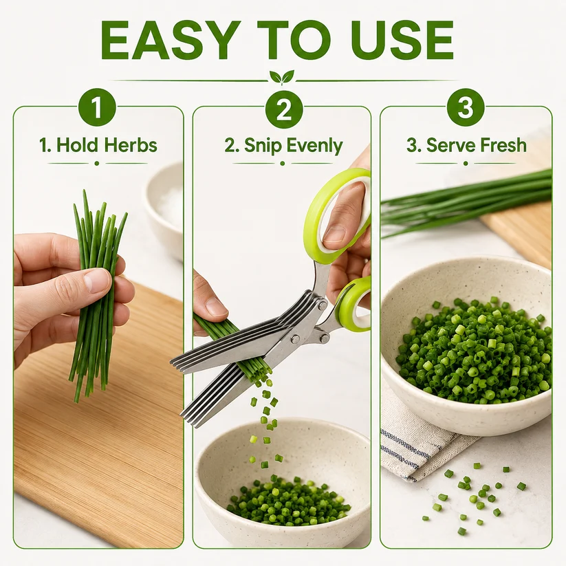 ✂️Herb Scissors 5 Blade Kitchen Shears, Multipurpose Herb Cutter with Safety Cover & Cleaning Comb for Basil Chive Parsley