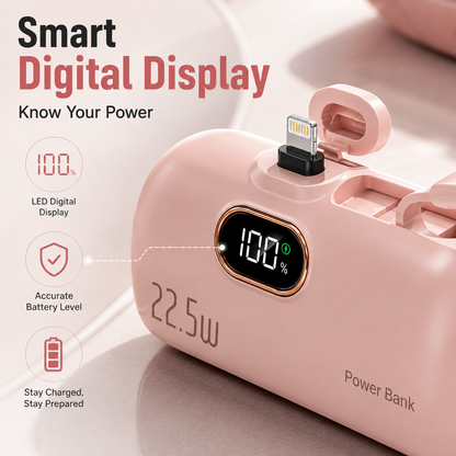 🔋 Pocket Power Bank With Built-In Cable – 🔥22.5W Fast Charging