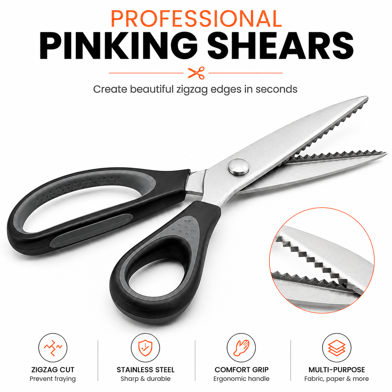 ✂️ Professional Pinking Shears – Stainless Steel Zigzag Fabric Cutting Scissors