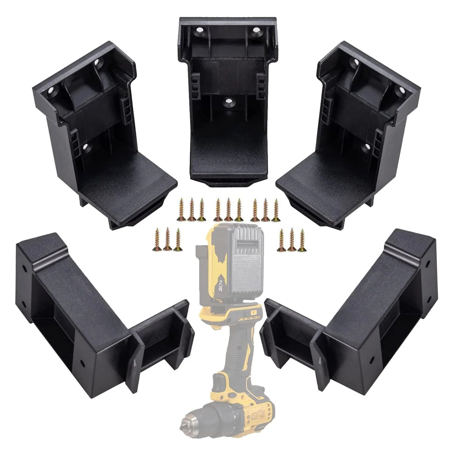 5-Pack 2-in-1 Power Tool & Battery Holder Mounts for Dewalt/Milwaukee 18V Li-ion Batteries & Cordless Tools