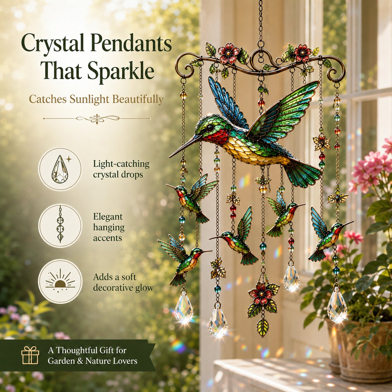 🐦🎐Last Day 49% OFF -🐦🎐 Bring Your Garden to Life! Graceful Hummingbird Wind Chime — Sparkling Suncatcher & Soothing Melodies