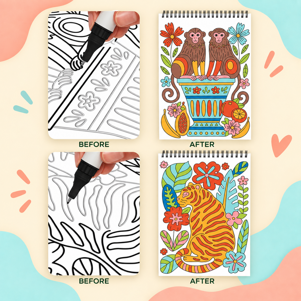 🥳2026 HOT SALE🥳💞50K+ SOLD! 🥚 🌿Trace-By-Groove Guided Flow Art Coloring Pad with Double-Sided Markers 🎨