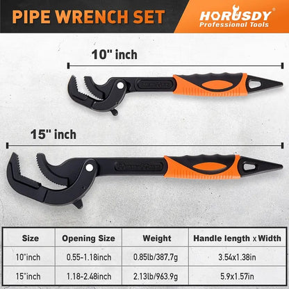 🛠️10′′ & 15′′ Self-Adjusting Pipe Wrench Set – Heavy Duty for Plumbing, HVAC, Nuts, Pipes & Fixtures
