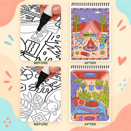 🥳2026 HOT SALE🥳💞50K+ SOLD! 🥚 🌿Trace-By-Groove Guided Flow Art Coloring Pad with Double-Sided Markers 🎨