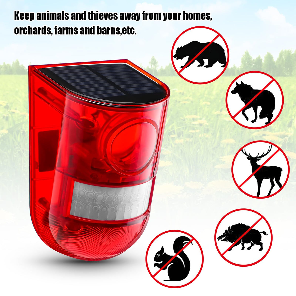 🚨 Solar Sound and Light Alarm Motion Sensor - 129dB Outdoor Security Siren, Waterproof Wall Mounted Red Light Motion Detector with 4 Modes for Home, Farm & Yard ☀️🛡️