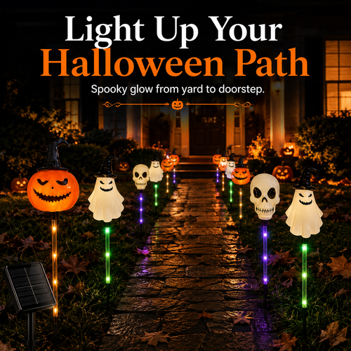 🎃 Solar Halloween Pathway Stake Lights with Pumpkins, Ghosts & Skulls 👻