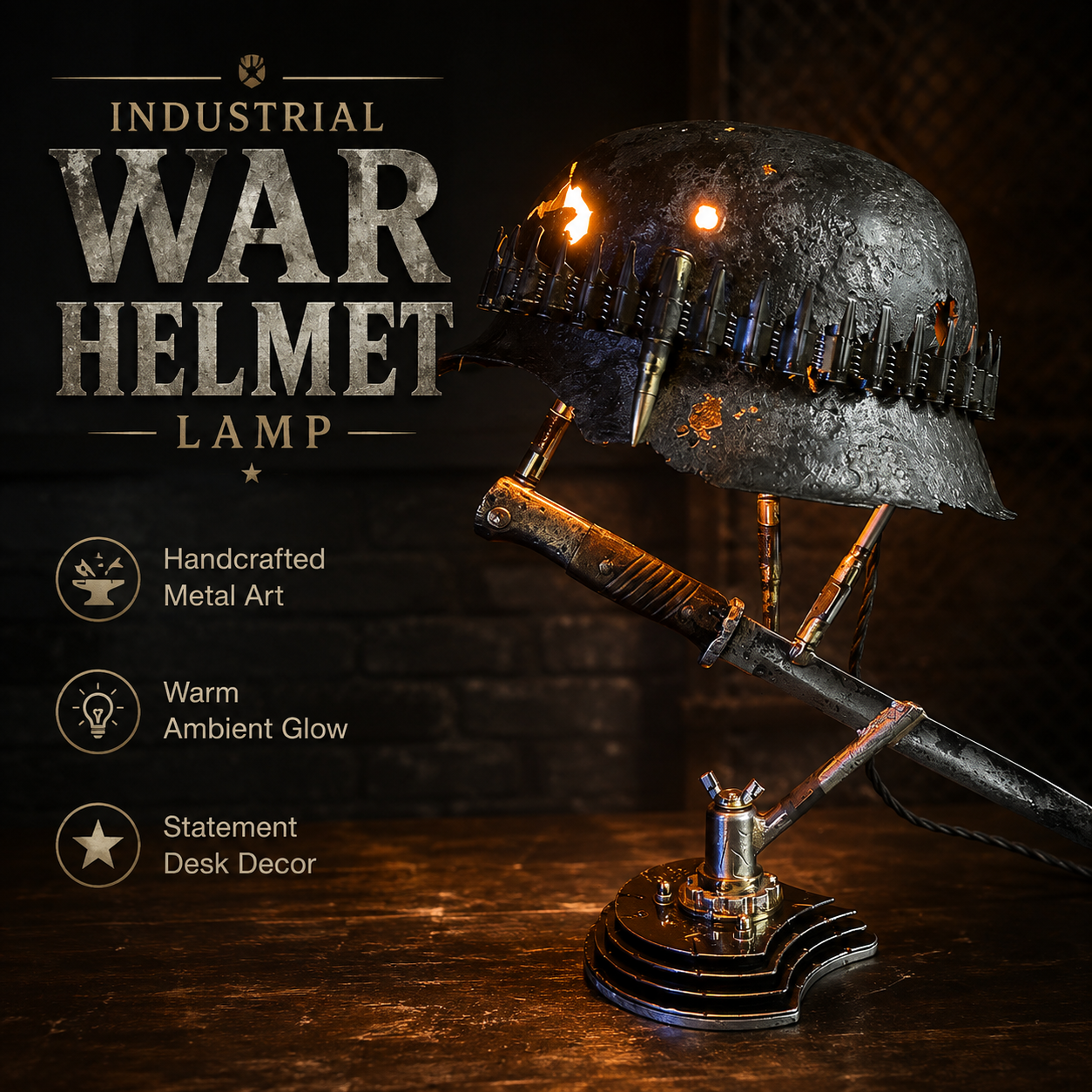 🪖 War Relic Vintage Helmet Table Lamp🎁