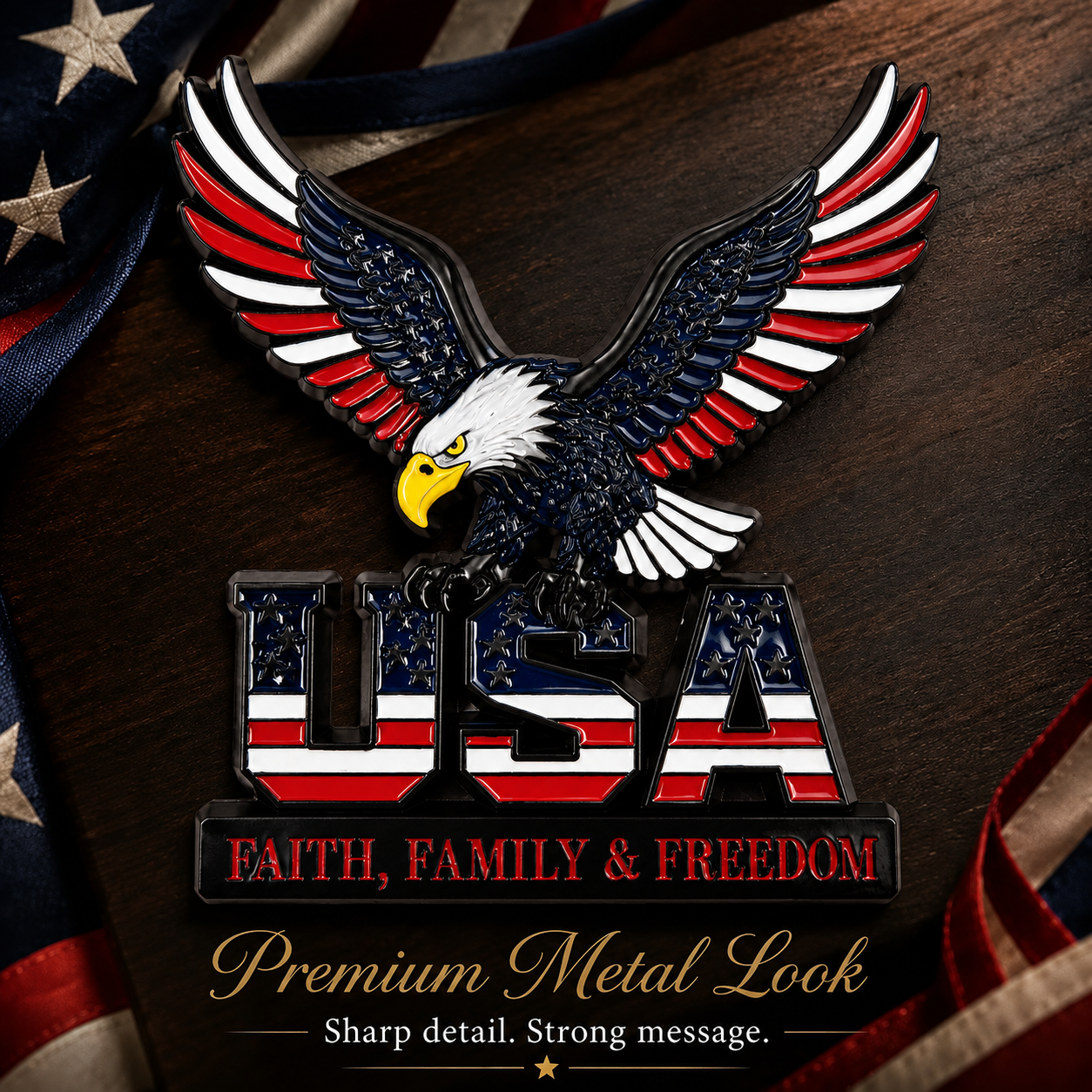 ★USA Faith, Family & Freedom★ Metal Emblem