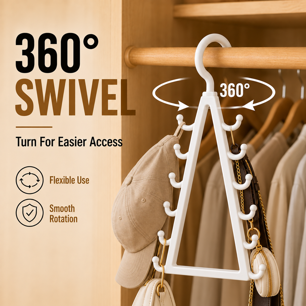 ✨ 12-Hook V-Shaped Closet Organizer – Save Space & Keep Accessories Tidy