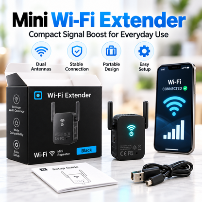 📶 Mini Wi-Fi Extender ⚡ Dual Antenna Signal Booster for Home & Office Dead Zones