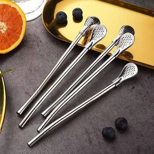 2-in-1 Stainless Steel Straw & Spoon, Reusable Drinking Straw with Stirring Spoon & Filter