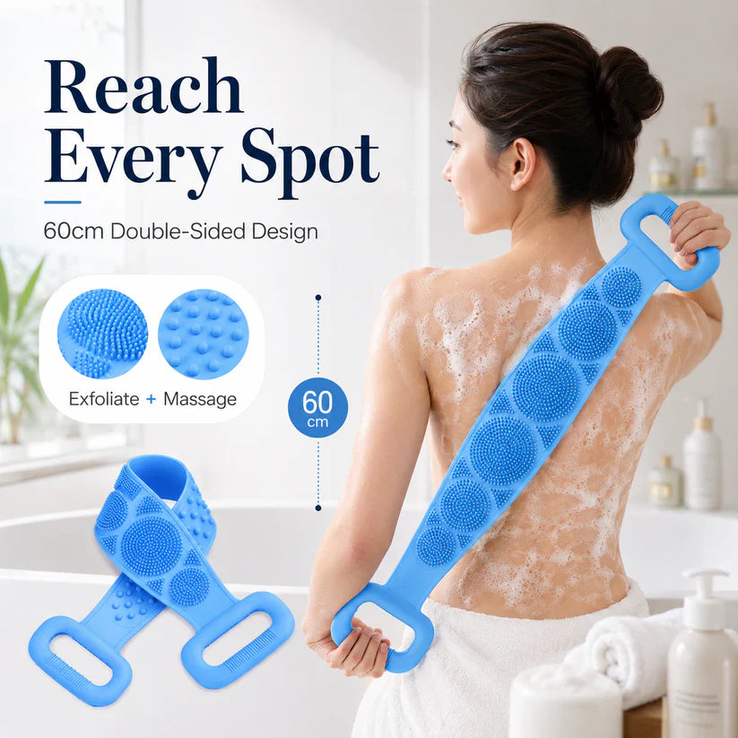 🛁 Double-Sided Back Scrubber – Flexible Silicone Bath Strap