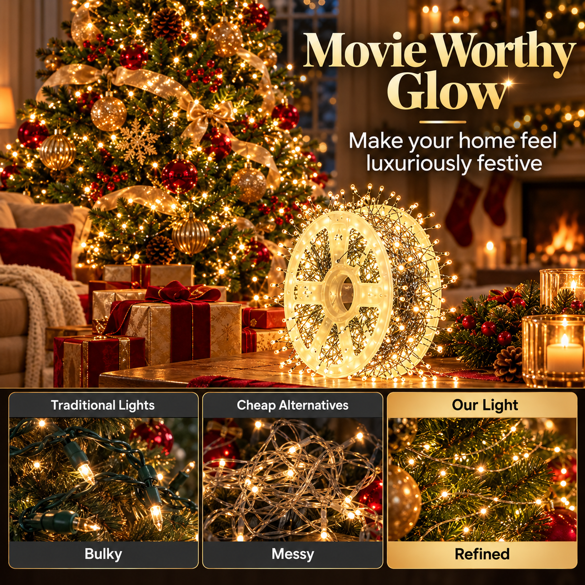 🎄 Premium Snake Bone Fairy Lights - Warm LED Christmas Tree Decor