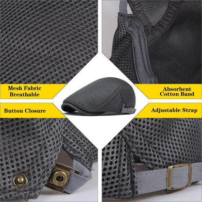 Men's Breathable Mesh Flat Cap – Adjustable Newsboy Ivy Beret Summer Hat