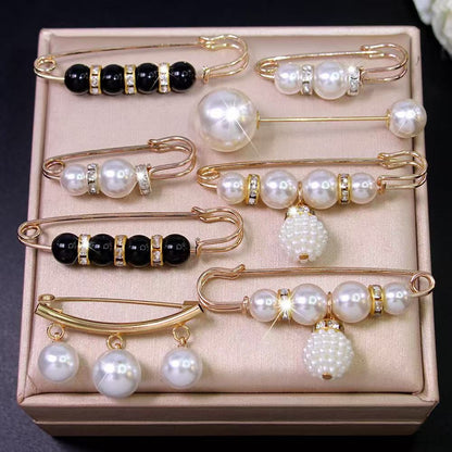 12-Piece Pearl Brooch Pin Set - Decorative Mixed-Style Fasteners for Cardigans & Dresses