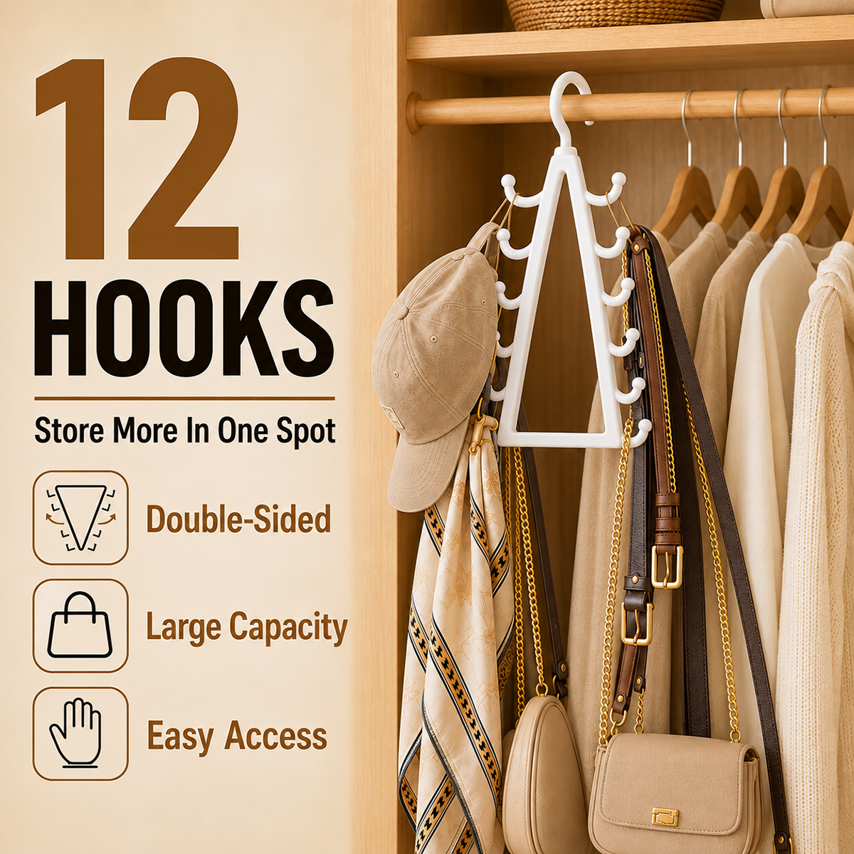 ✨ 12-Hook V-Shaped Closet Organizer – Save Space & Keep Accessories Tidy