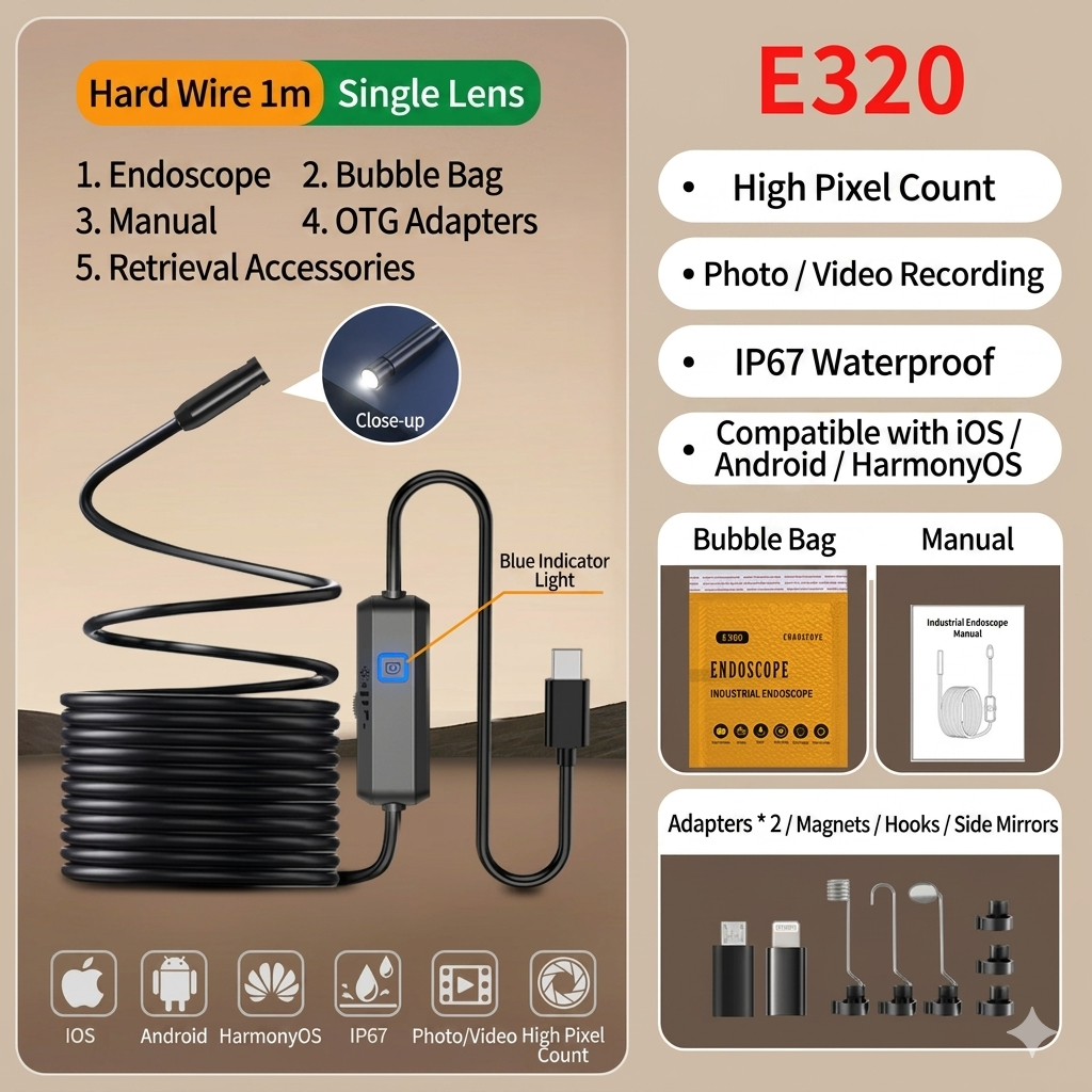 💥LIMITED-TIME 50% OFF!🔥High-Resolution Waterproof Endoscope Camera