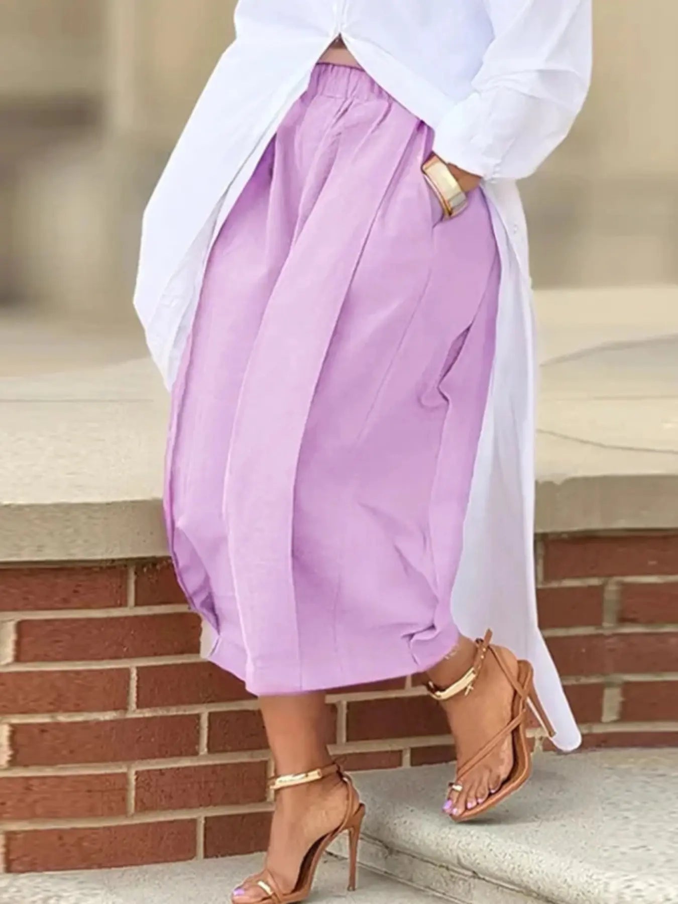 Women's Loose Solid Color Capri-Pants CroppedTrousers, 100% Cotton Summer ComfortableBreathable Fabric, Daily Versatile ElasticWaistband Lantern Pants with Pockets BottomsWomenswear Casual Bridal Basic Minimalist Casual Chic Bottoms