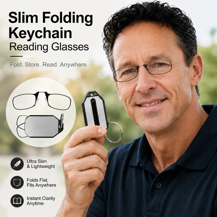 🔥Slim Folding Keychain Reading Glasses - Clips Anywhere, Reads Anytime🔑