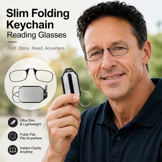🔥Slim Folding Keychain Reading Glasses - Clips Anywhere, Reads Anytime🔑