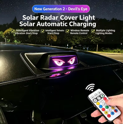 Car LiDAR Cover Light Solar Devil Eye Car Modification Decoration LED Roof Navigation Warning Flashing Light