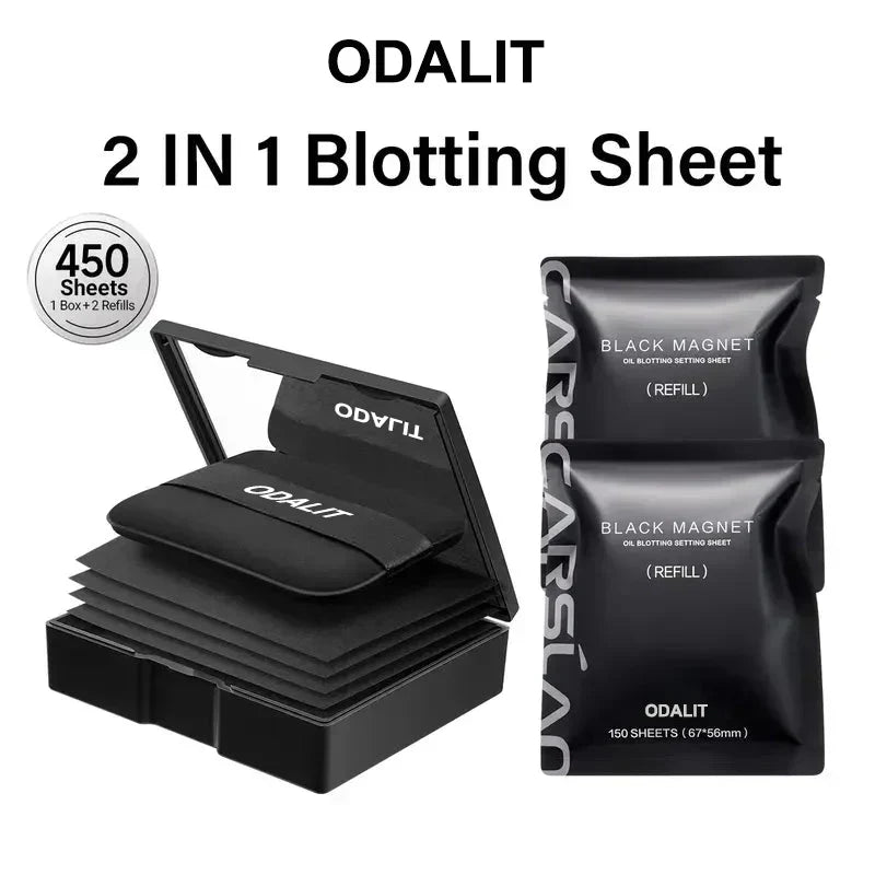 💝Black Magnet Oil Blotting Setting Sheet With Powder More Control Oil Keep Fresh 2 IN 1 Blotting Sheet