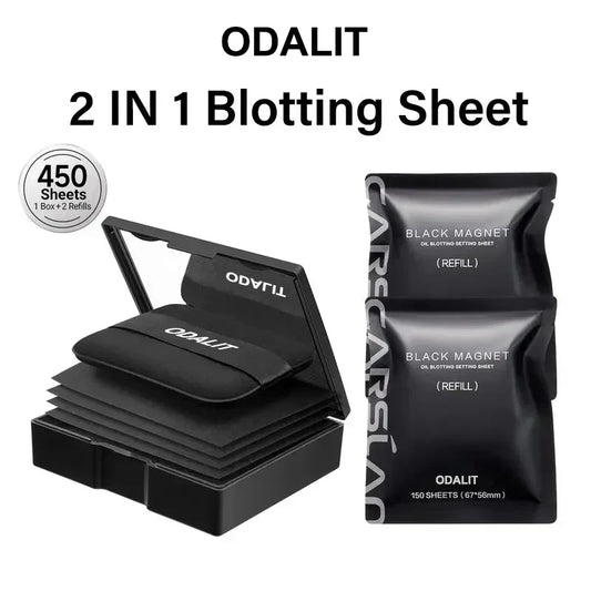 💝Black Magnet Oil Blotting Setting Sheet With Powder More Control Oil Keep Fresh 2 IN 1 Blotting Sheet