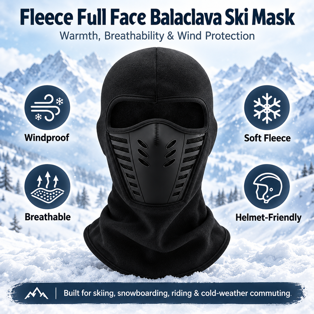 Thermal Full Face Balaclava Ski Mask – Fleece Winter Face Cover with 3D Breathable Mouthpiece for Skiing, Riding & Outdoor Use