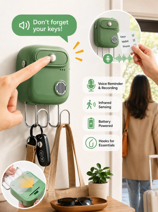 Smart voice reminder for home use, key-prevention sensor for seniors.