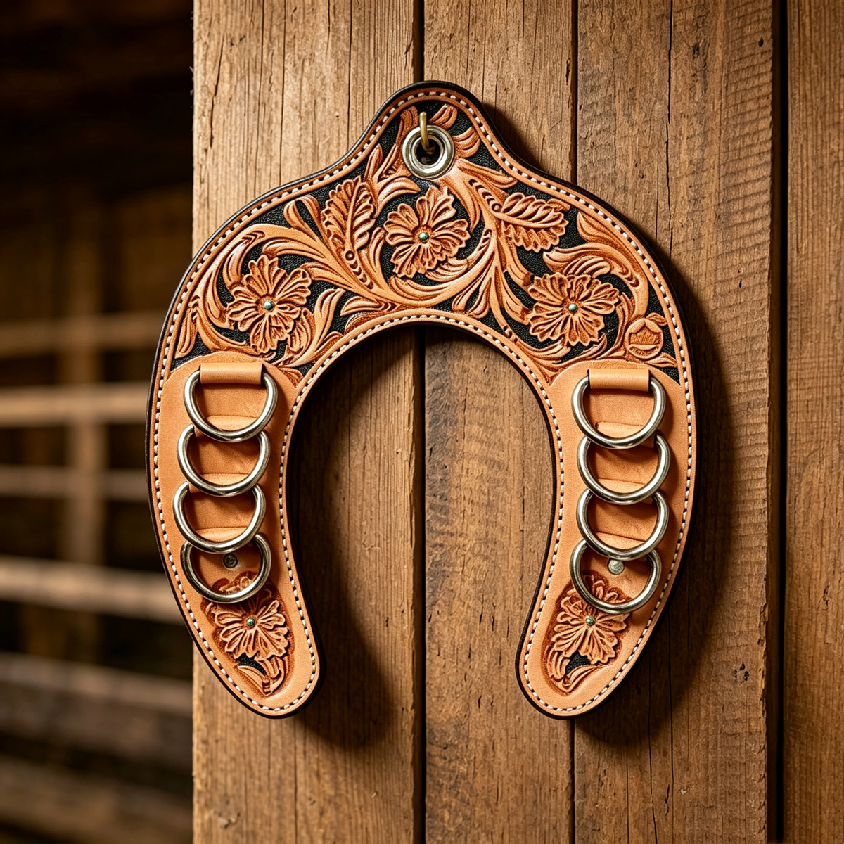 🔥 Handcrafted Leather Horseshoe Wild Rag Holder | Western Scarf & Bandana Organizer