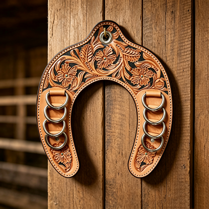 🔥 Handcrafted Leather Horseshoe Wild Rag Holder | Western Scarf & Bandana Organizer