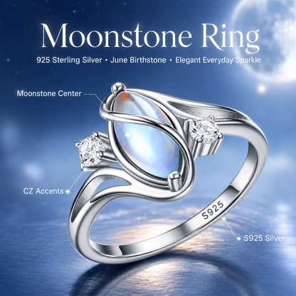 💍925 Sterling Silver Rainbow Moonstone Ring
