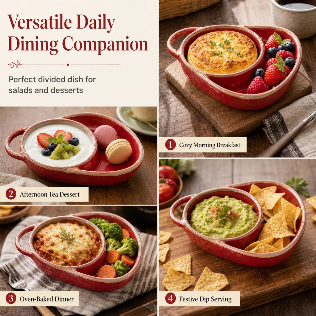 Keep Dips Crisp Instantly! Retro Ceramic Divided Baking Dish