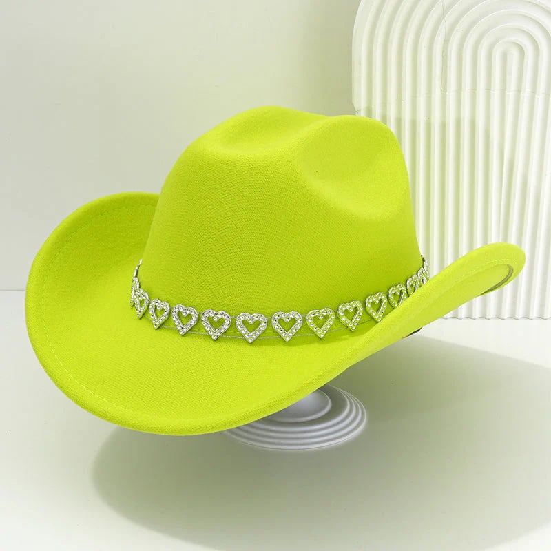 Women's Rhinestone Heart Cowboy Hat Elegant French Jazz Fedora