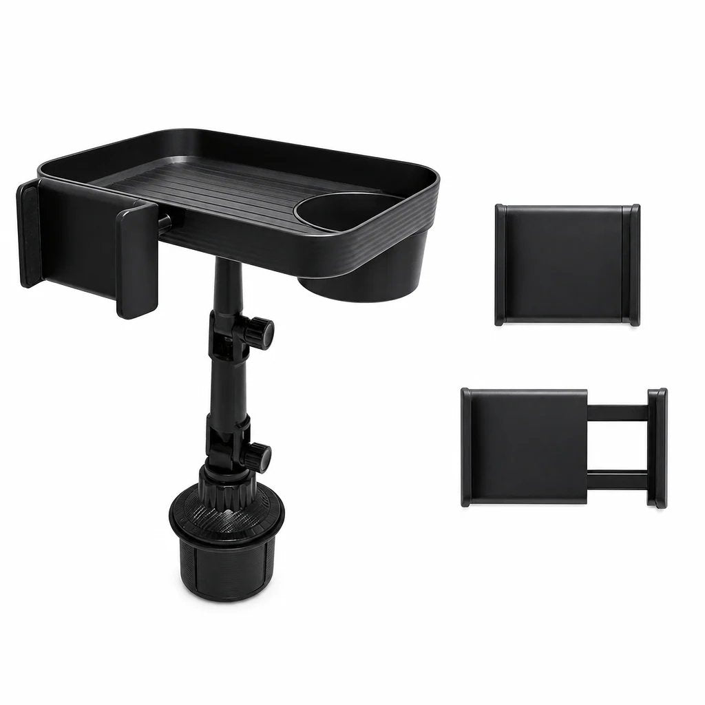 Car interior accessory with phone mount and tray