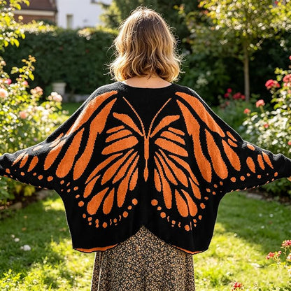 🦋Monarch butterfly-patterned knit cape/shawl-style cardigan