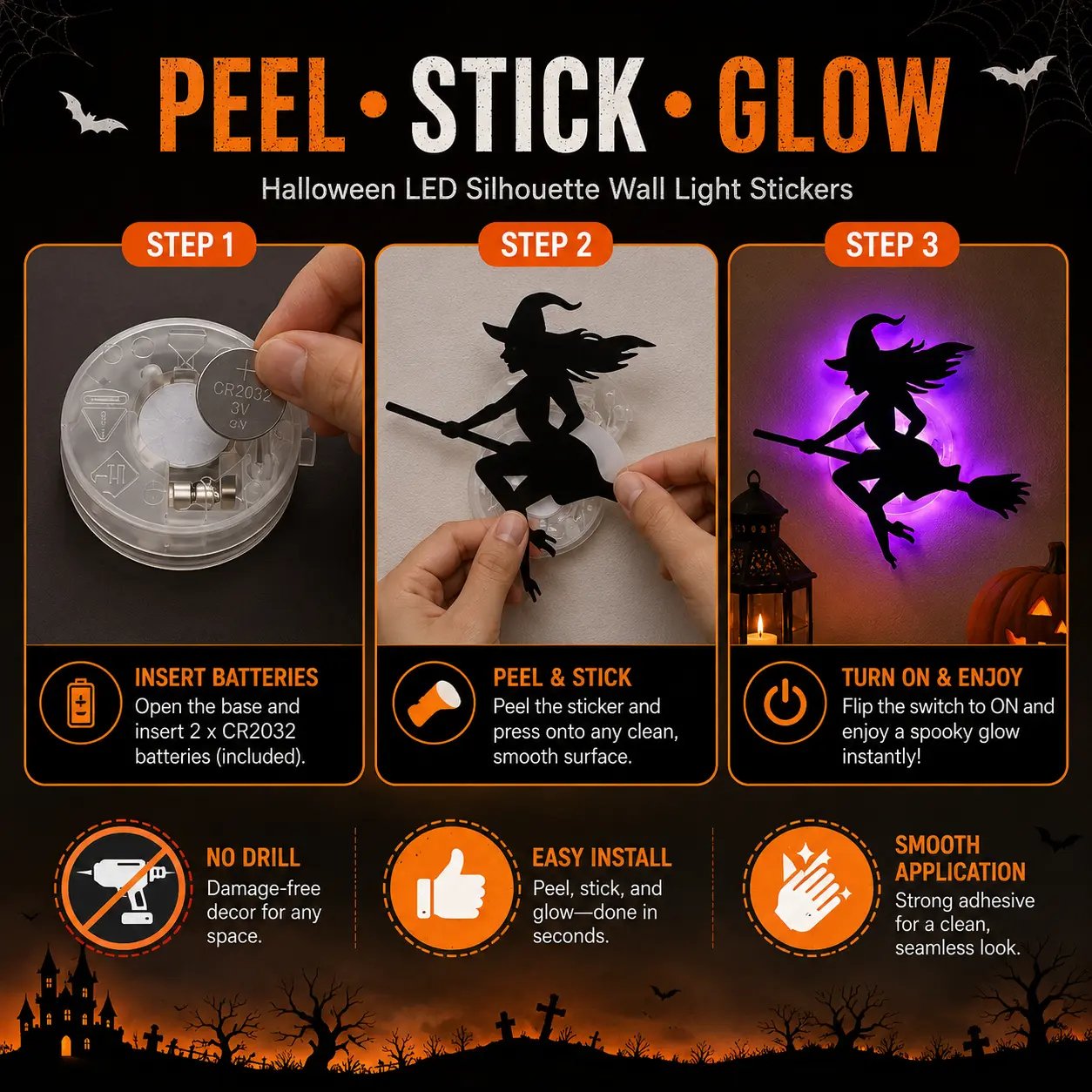 Halloween LED Wall Light Stickers