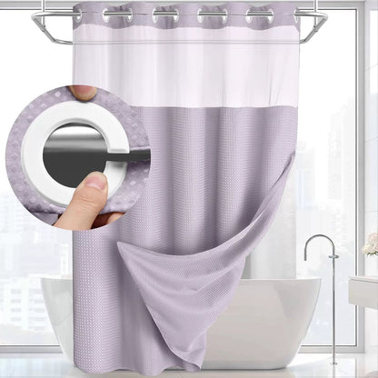Hookless Shower Curtain with Snap-in Liner – Waterproof Double-Layer Design – Fabric Curtain with Waterproof Liner (White)