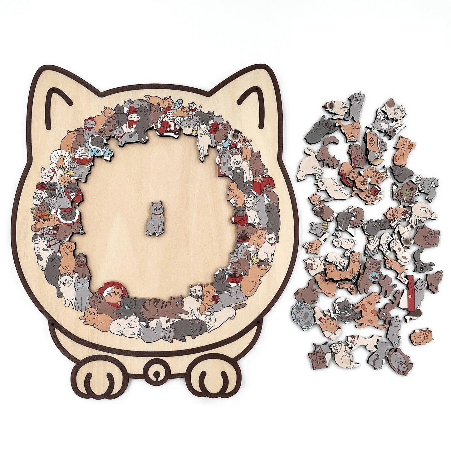 🎁135-Piece Morandi-Colored Cat Shaped Wooden Jigsaw Puzzle