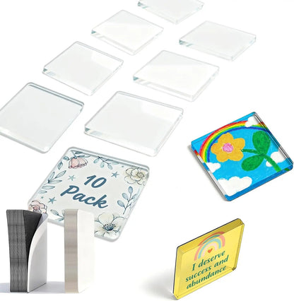 ✂🎞 2" x 2" Clear Acrylic DIY Fridge Magnet Set with Adhesive Backing 💕-10Pack