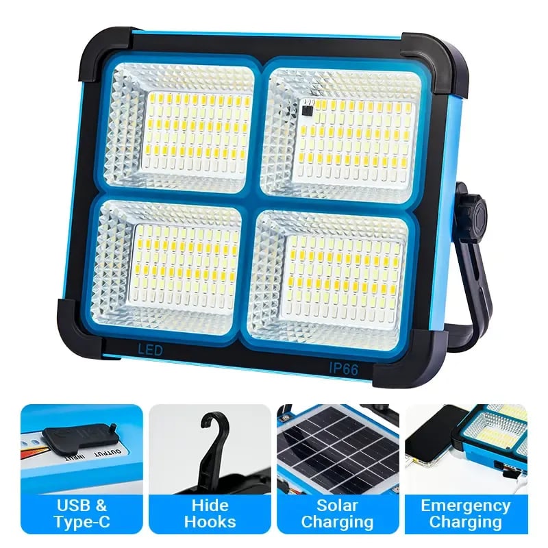 🔦Solar Rechargeable LED Work Light: 288 LED Bright Floodlight, USB-C Charging, 11000mAh, Magnetic Waterproof for Camping Emergency