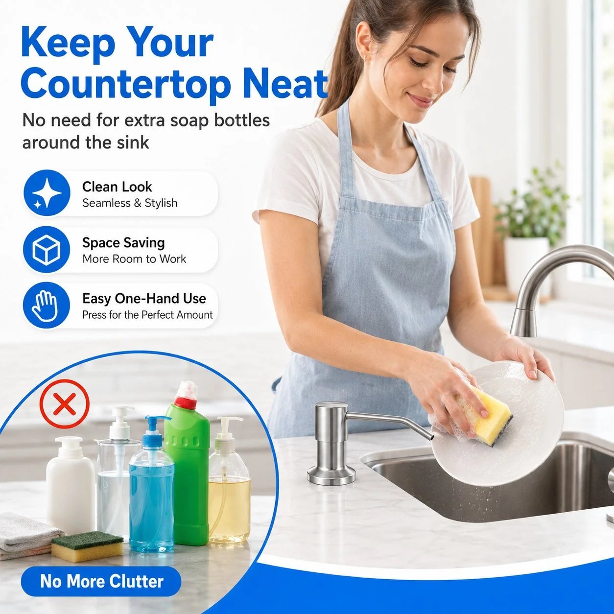 Built-In Sink Soap Dispenser with 39-Inch Extension Tube