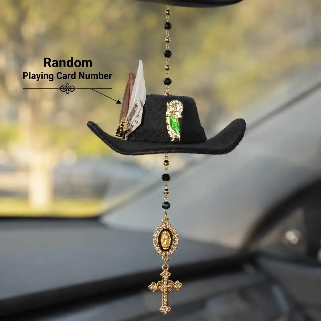St. Jude Car Blessing Charm. Handmade Protection Gift Decoration, Black Sombrero Car Ornament Car Trinkets